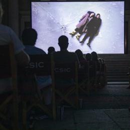 Público viendo una película al aire libre